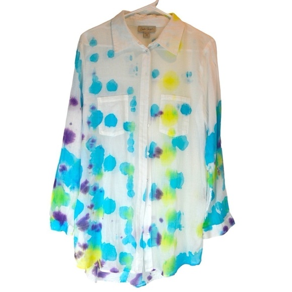 Charlie Paige Semi-Sheer Button Down Tunic Cover, Medium - Picture 8 of 8